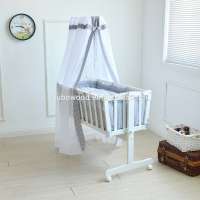 Solid wood baby cradle wooden swing baby crib white color crib