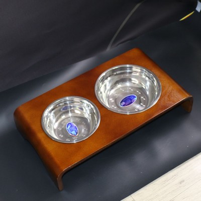 New Design Wooden Pet Water Bowl Bamboo Raised Elevated Steel Dog Bowl Stand