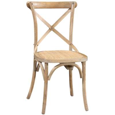 Wooden Cross Back Coffee Shop Dining Chairs With Rattan Seat